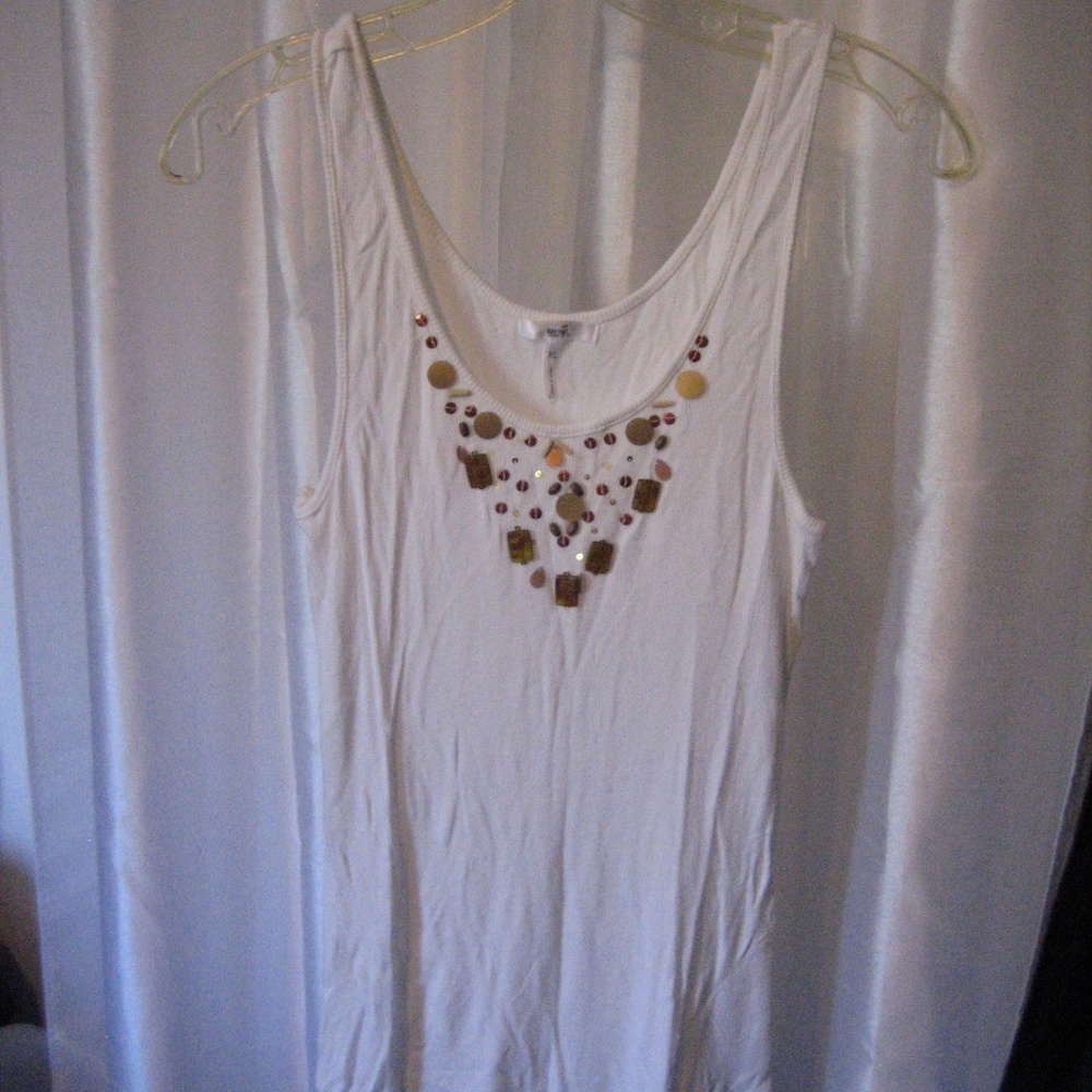 Metro 7 White Tank Top w/Beads/Sequins Sz XL NWNT